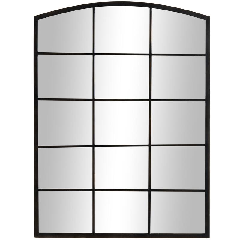Metal Window Pane Inspired Room Wall Mirror with Arched Top - Roche River Decor - Black - 30"W, 40"H