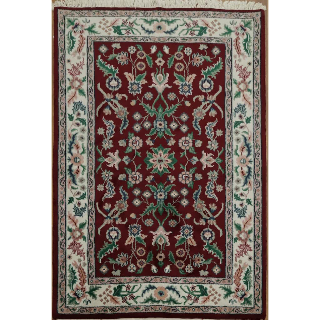 Hand Knotted Oriental 100% Wool Carpet Traditional All-Over Red Agra Area Rug - 5' 11'' X 4' 0''
