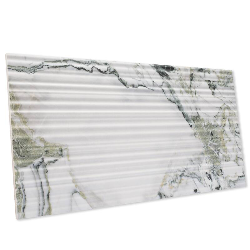 Merola Tile Touche Pleated Deco Jade 11-3/4" x 23-1/2" Porcelain Floor and Wall Tile