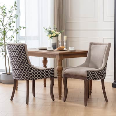 Ultra Side Dining Chair Set of 2, Thickened Fabric Kitchen Chairs, Dining Chairs with Bronze Nail Head & Solid Wood Legs