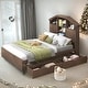 preview thumbnail 2 of 16, Full Size Wood Platform Bed with House-Shaped Storage Headboard and 2 Drawers, Walnut Finish