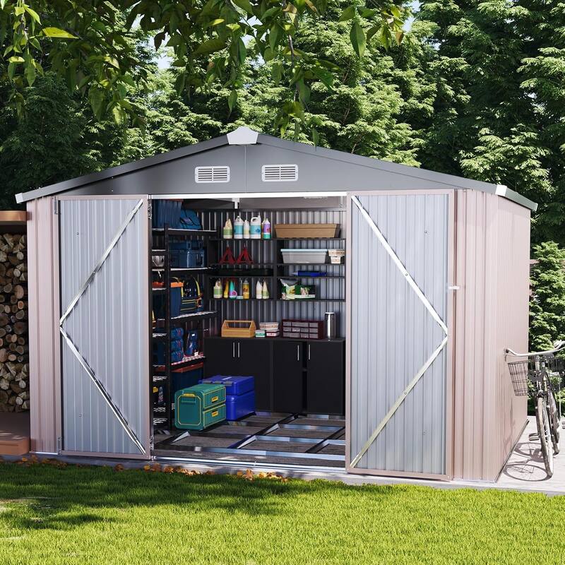 Outdoor Metal Storage Shed With Subfloor Channels ,Lockable Door, Vents for Patio