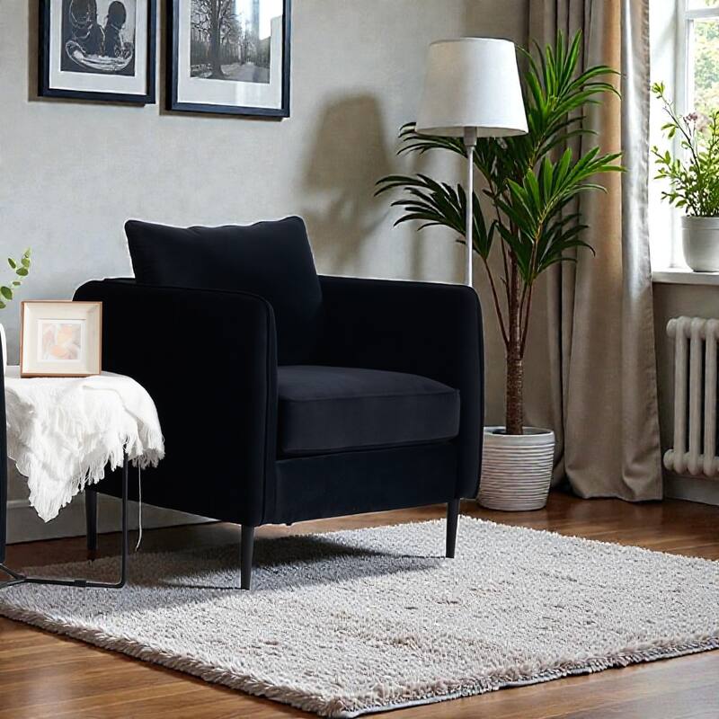 Velvet Accent Chair for Living Room, Mid Century Modern Single Sofa Chair with Pillow and Metal Legs