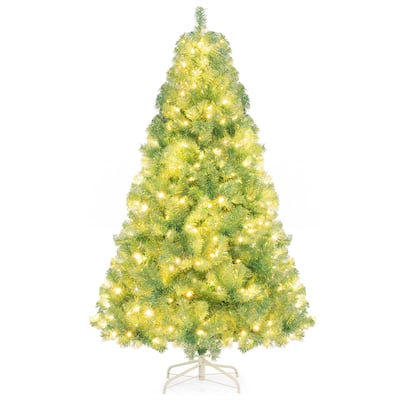 Gymax 6 FT Pre-Lit Tinsel Christmas Tree Artificial Xmas Tree w/ Lush