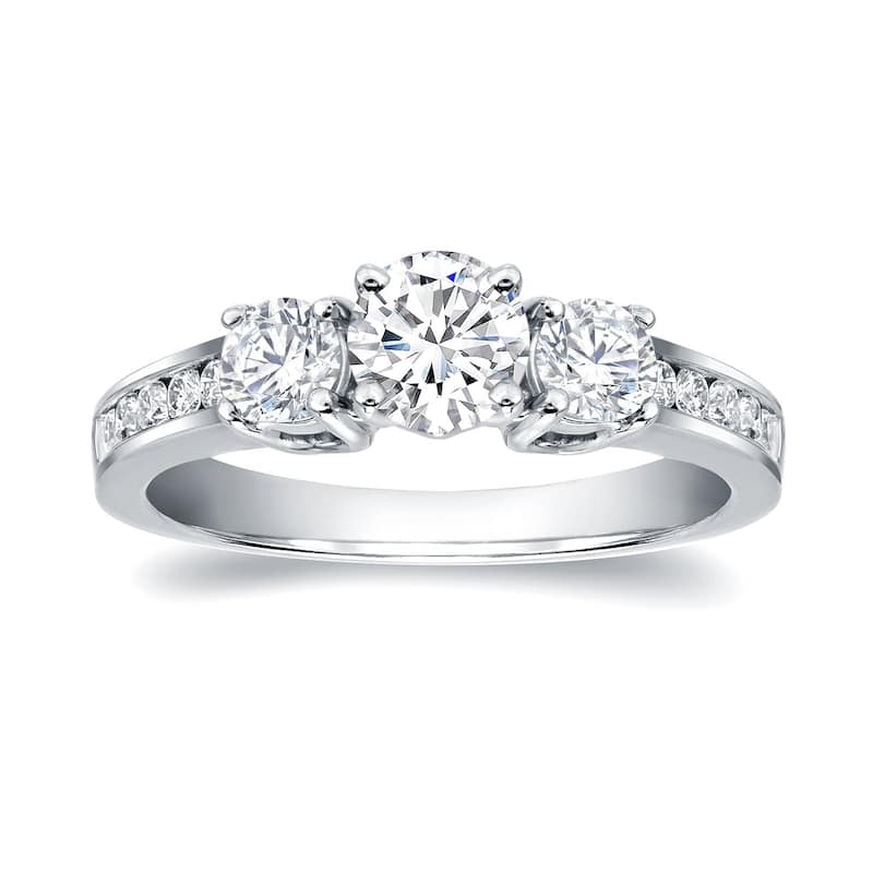 Auriya 14k Gold 1 1/3ctw Round 3-Stone Diamond Engagement Ring Certified - White - 4