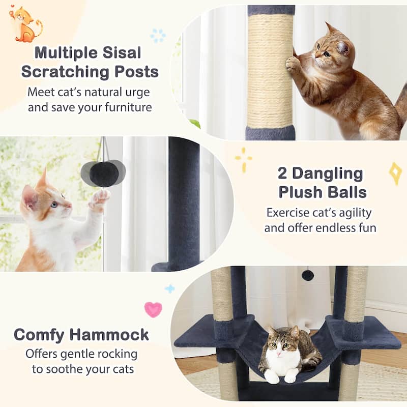 Costway 70” Large Cat Tree for Indoor Cats with Plush Top Perch, Dual - See Details