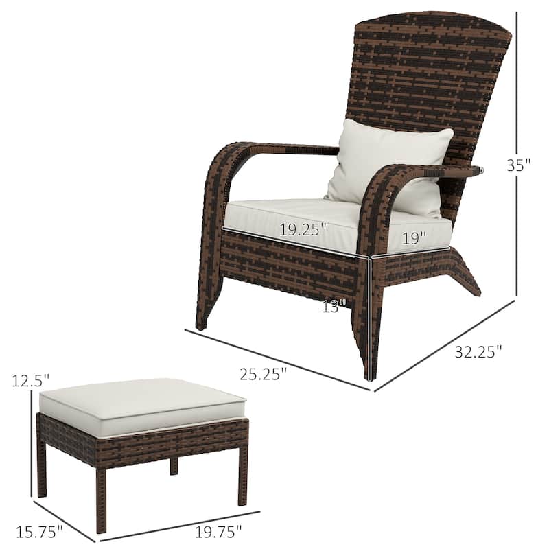 Outsunny Patio Wicker Adirondack Chair with Ottoman, Outdoor Fire Pit Chair