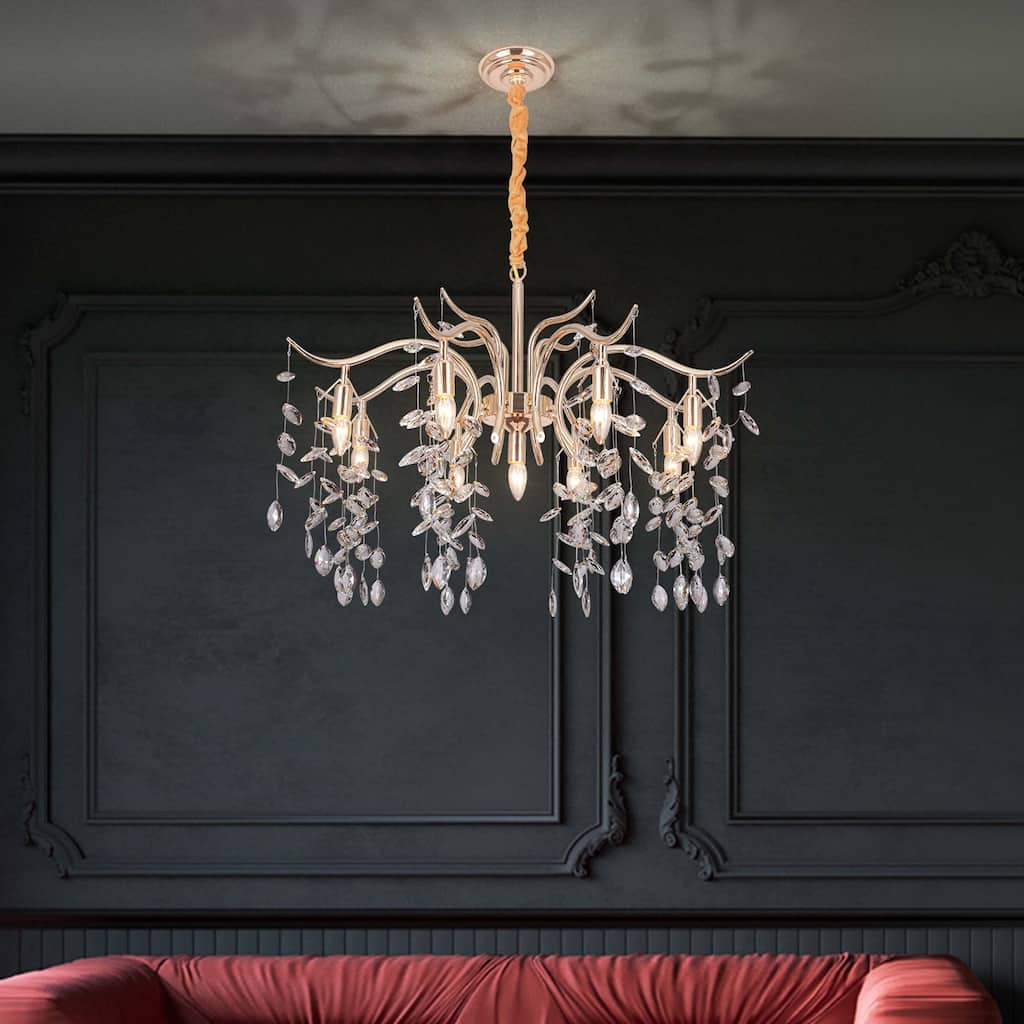 8- Light Classic/Traditional French Country Gold Chandelier with Crystal Accents - W 32.68"