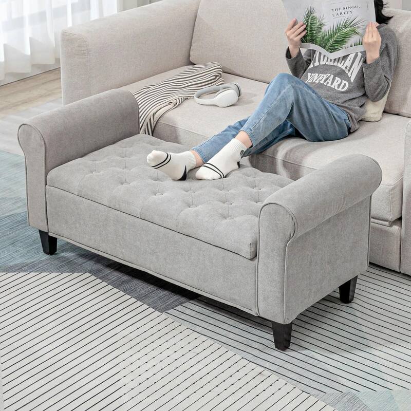 50 Inches Storage Ottoman,End of Bed Bench with Rolled Arms,Wood Legs