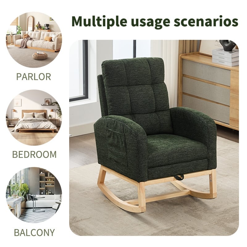 Modern Accent Rocking Chair Rocking Chair with Solid Wood Legs, Glider Rocker Side Pocket Living Room Lounge Arm Chair