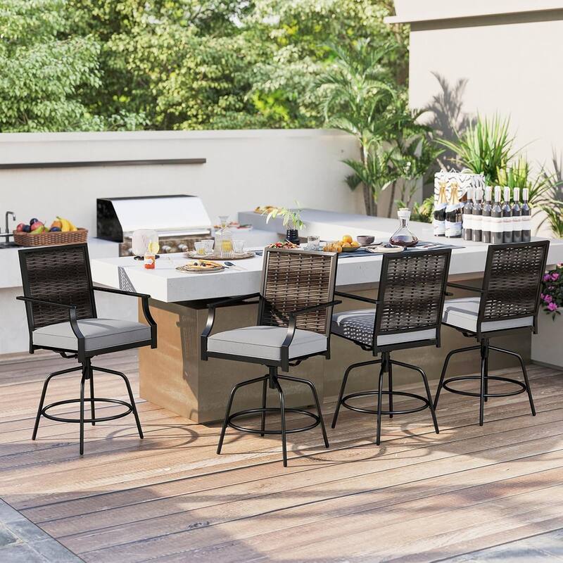 Outdoor PE Wicker Swivel Bar Stool Set Counter Height Patio Bar Chairs
