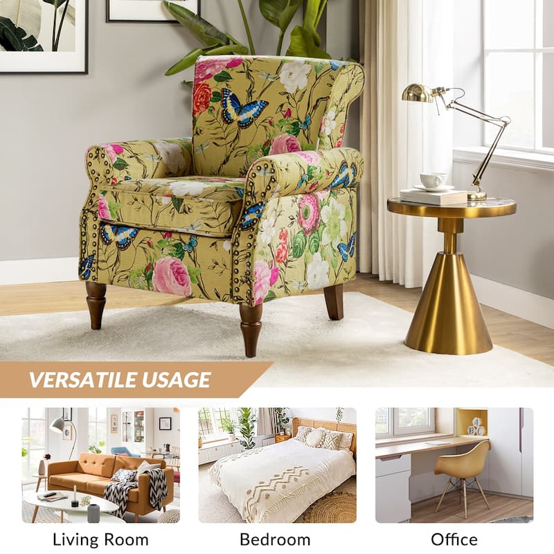 Nyctelius Traditional Polyester Accent Chair with Rolled Arms and Nailhead Trim by HULALA HOME