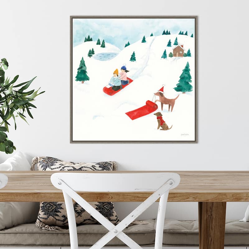 Winter Scene IV Dogs by Jenaya Jackson Framed Canvas Wall Art Print ...