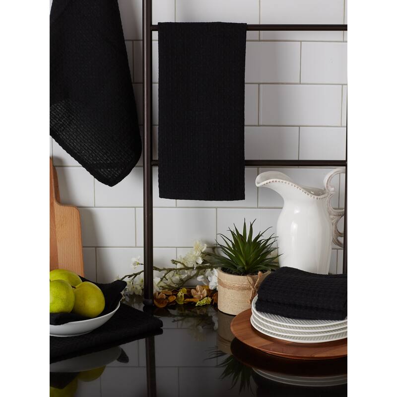 DII Black Recycled Cotton Waffle Dishtowel (Set of 6)
