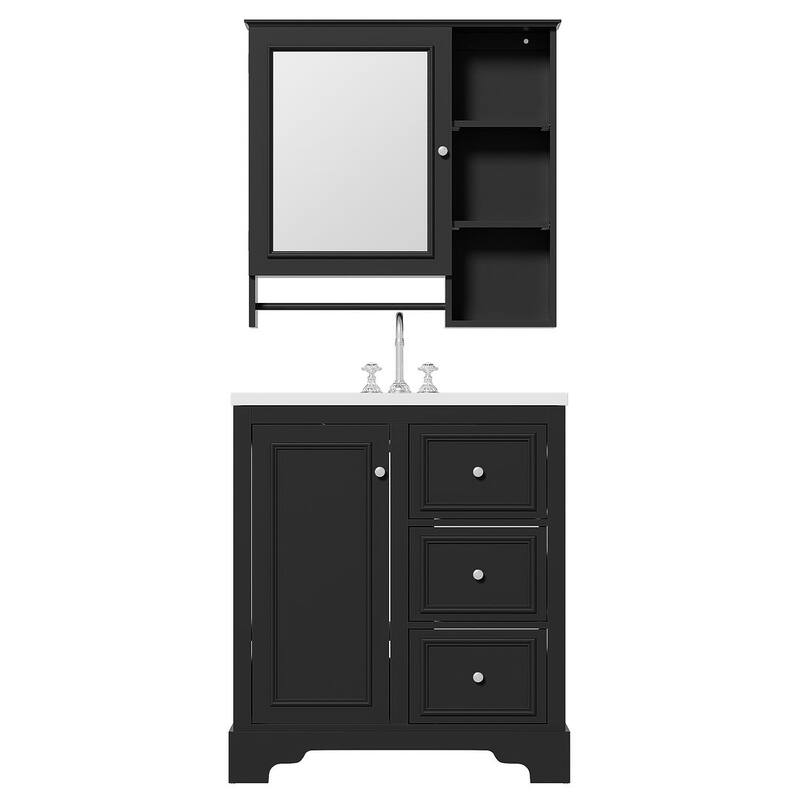 30" Modern Bathroom Vanity with Sink and Elegant Storage Cabinet with Mirror, Freestanding Vanity Set
