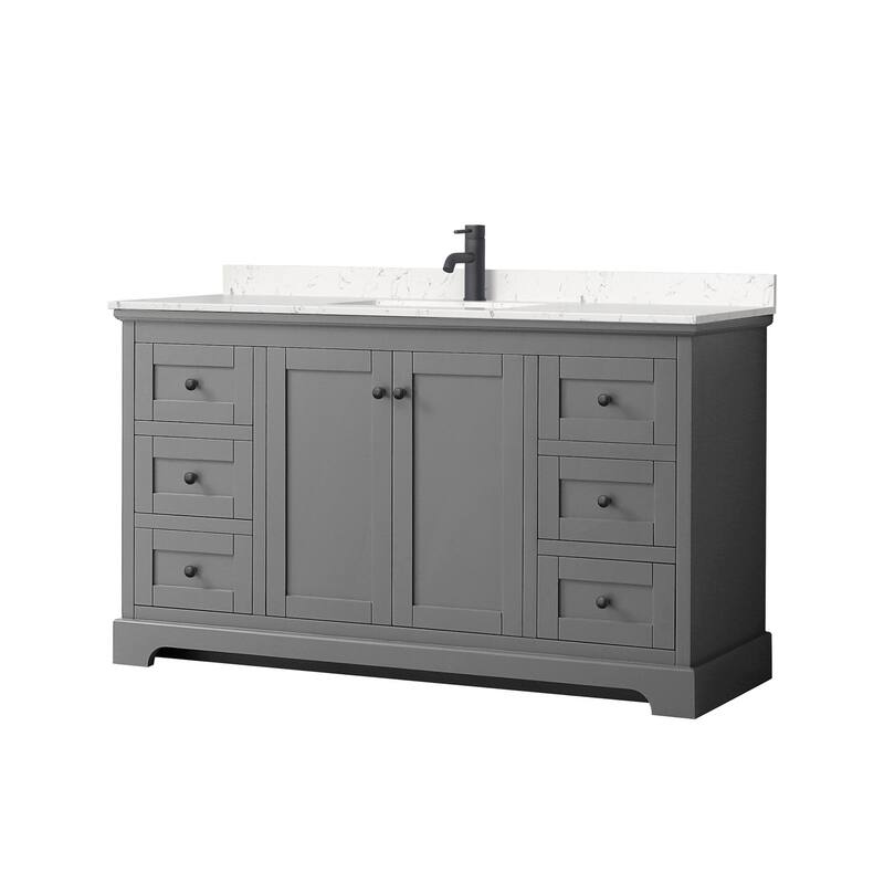 Wyndham Collection Avery 60" Free Standing Single Basin Vanity Set - Dark Gray / Carrara Cultured Marble Top / Matte