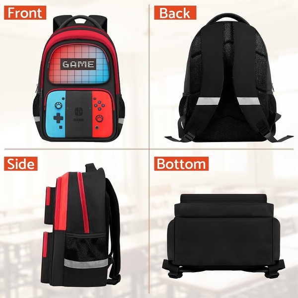 BACK TO BOYSデモセット School Backpack for Boys - 3pcs Gamer Boys Backpack with Lunch Box