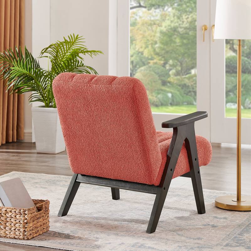 Roundhill Furniture Rella Modern Teddy Sherpa Fabric Accent Chair with Espresso Wood Frame