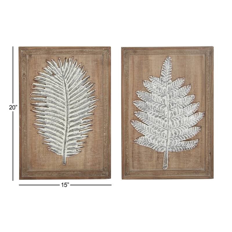 Brown Wood Carved Leaf Home Wall Decor (Set of 2)