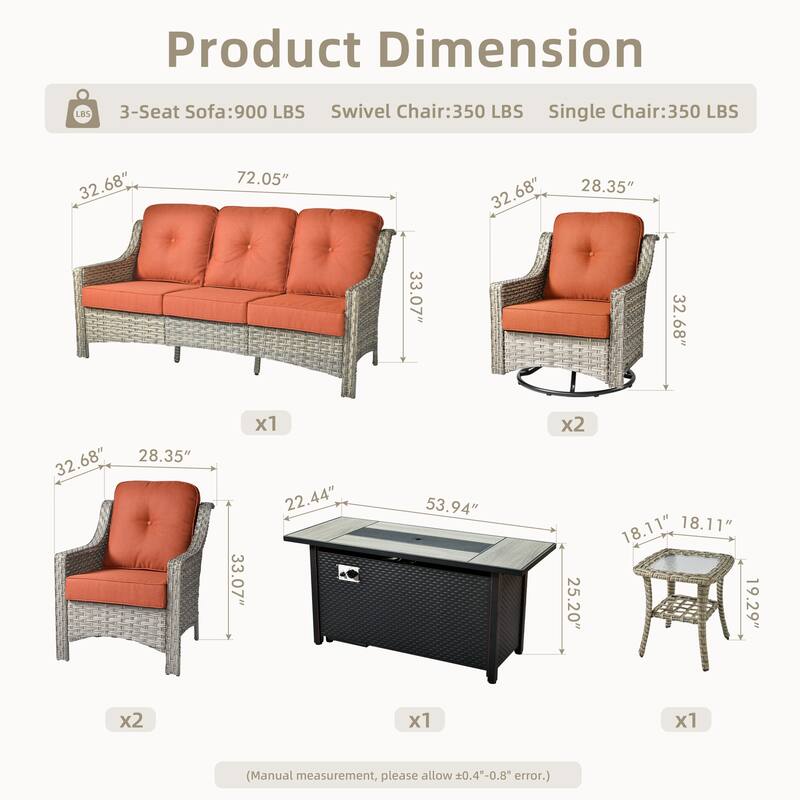 OVIOS 7-piece Patio Wicker Swivel Rocking Chair Set With Fire Pit