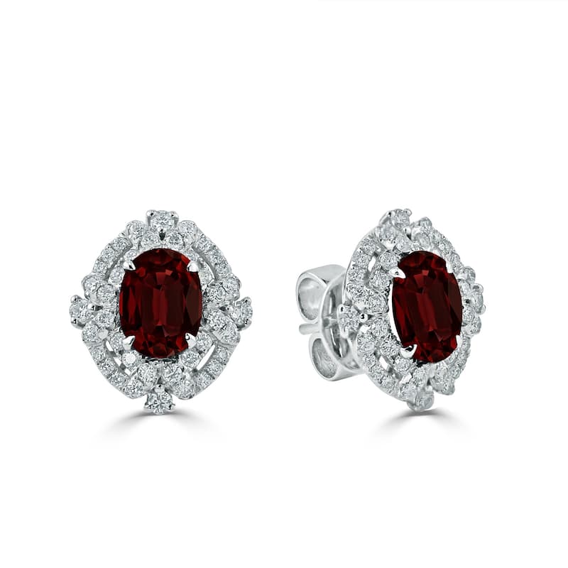Auriya 3 1/5ct Vintage Oval-cut Garnet Halo Diamond Stud Earrings 5/8ctw 18k Gold