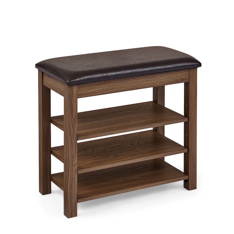 Height Adjustable Shoe Changing Bench High Quality Wood Comfortable Seat Brown Natural Rubberwood