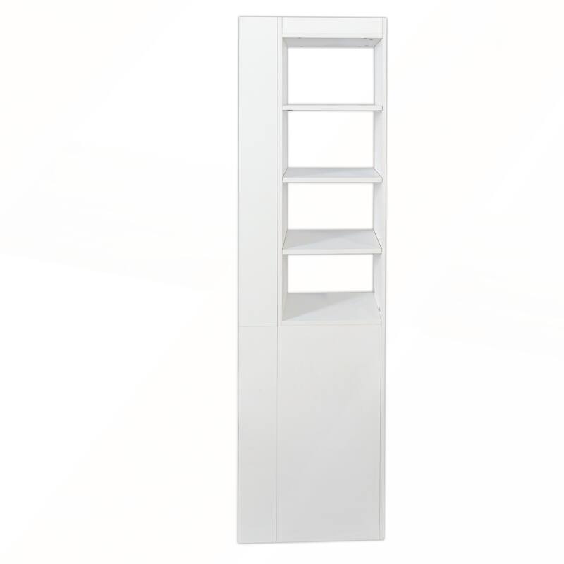70.87 H Modern Wooden Tall Display Storage Cabinet with 4-Tier Shelves and 4 Small Display Shelves