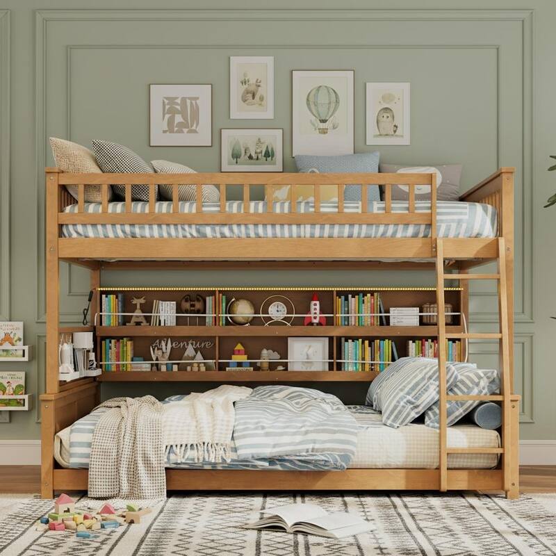 Convertible Bunk Bed with LED Storage Wall & Pegboard by Harper&Bright Designs