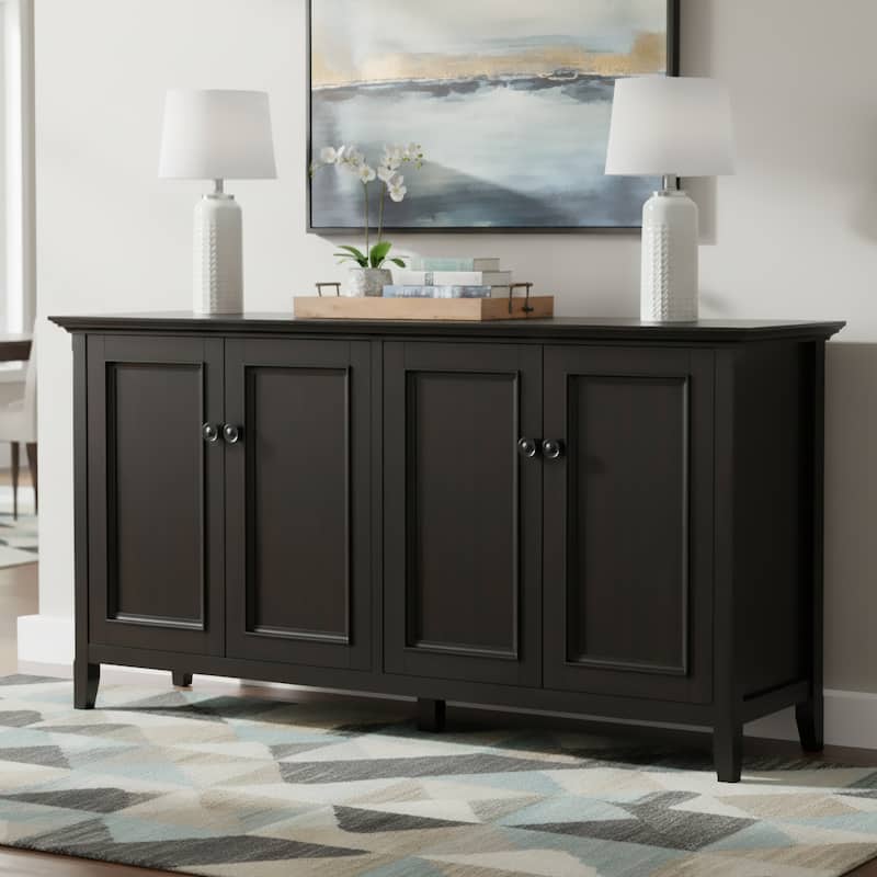 WYNDENHALL Halifax SOLID WOOD 66" Wide Transitional Wide 4Door Storage Cabinet - 18"d x 66" w x 34"h - Hickory Brown