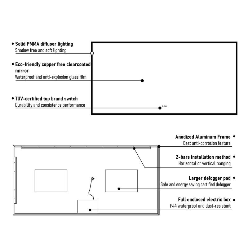 Modern Wall Mounted LED Bathroom Frontlit/Backlit Mirror With PMMA Diffuser