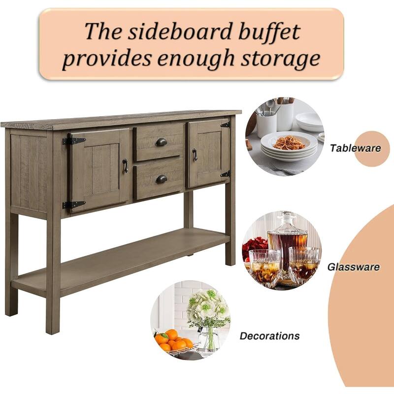 48 Inch Farmhouse Console Table, Farmhouse Entry Table with 2 Drawers and Cabinets, Solid Wood Sofa Table with Shelves