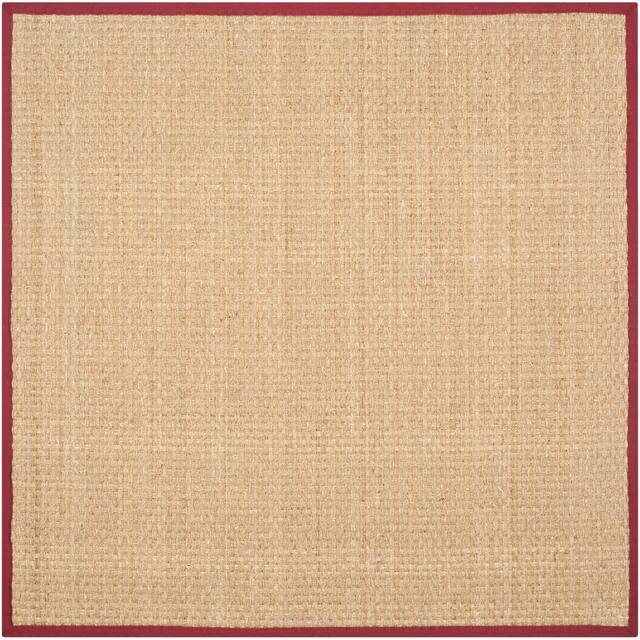 SAFAVIEH Natural Fiber Marina Basketweave Seagrass Rug - 3' x 3' Square - Natural/Red