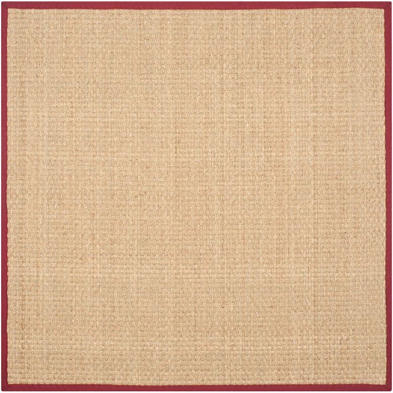 SAFAVIEH Natural Fiber Marina Basketweave Seagrass Rug - 8' x 8' Square - Natural/Red