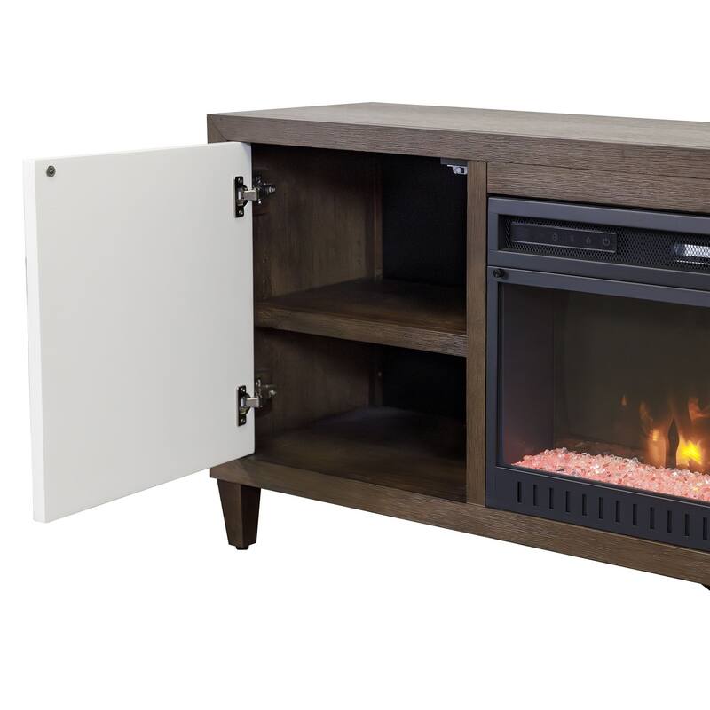 Modern Wood 65" Fireplace Console with with doors, TV Stand, Entertainment Storage, Fully Assembled, Brown