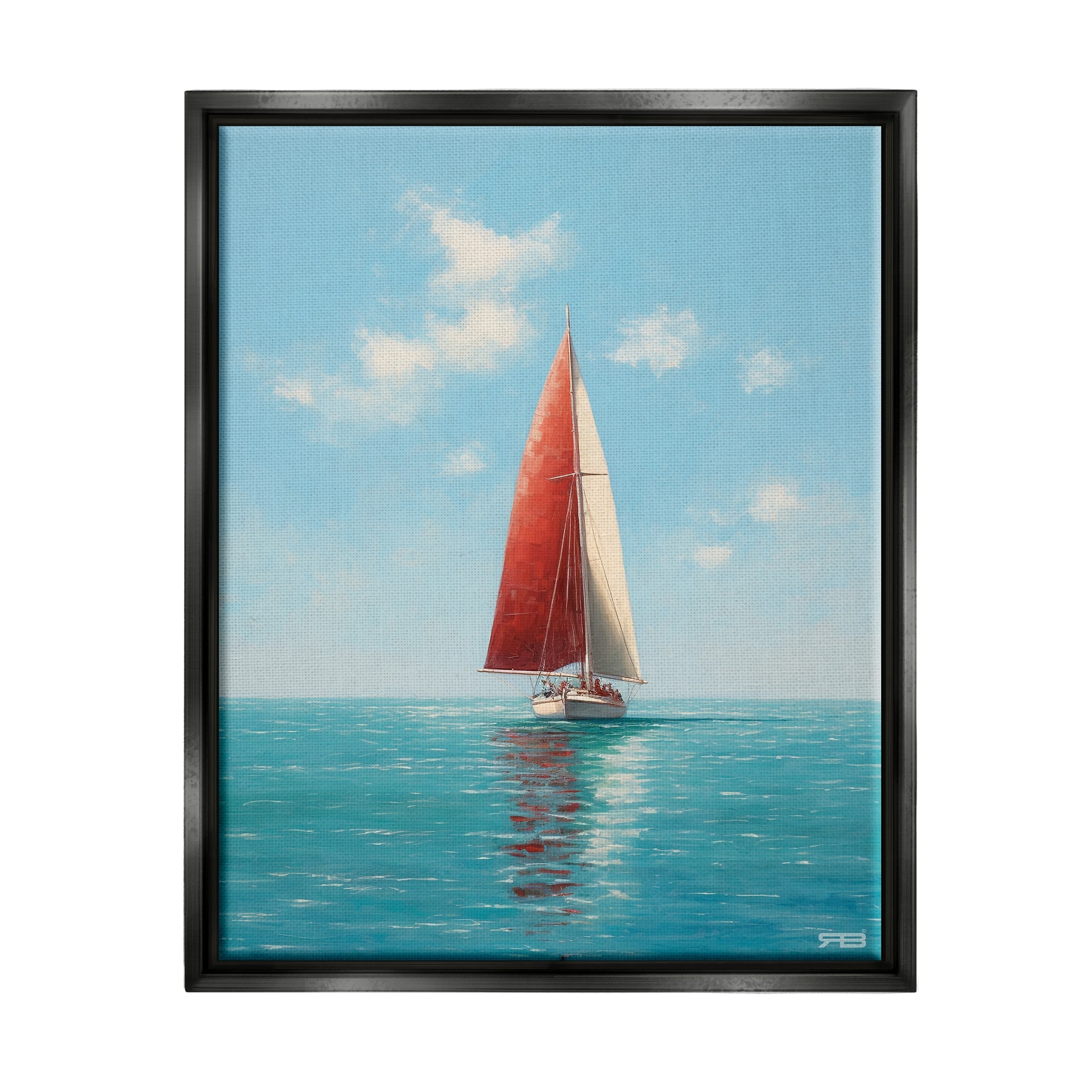 Stupell Red Sailboat on Sea Framed Floater Canvas Wall Art Design by RB