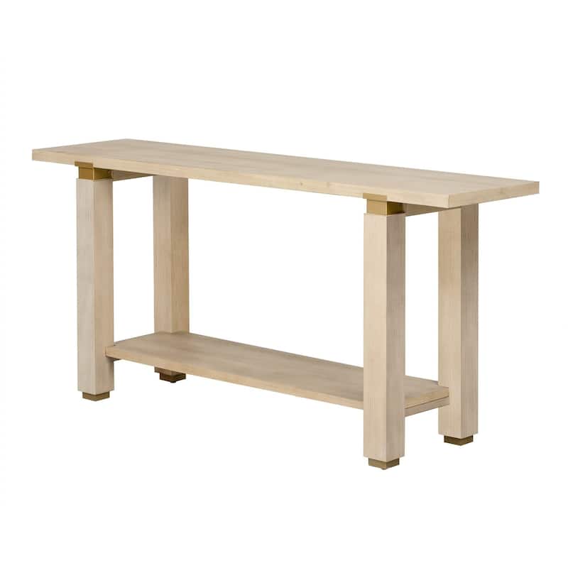 Modern Minimalist Console Table, Solid Wood Entryway Sofa Table with Metal Accents, Built-in Shelf, for Living Room, Hallway
