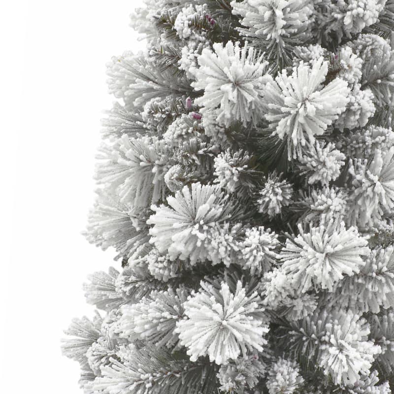 Puleo International 6.5 ft. Pre-lit Flocked Portland Pine Pencil Artificial Christmas Tree