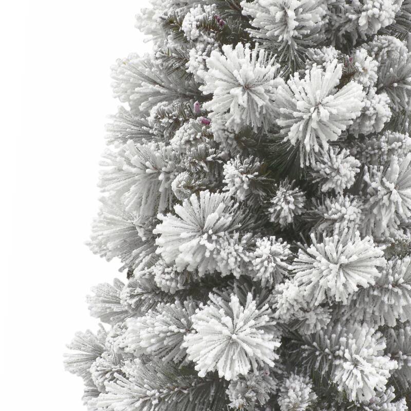 Puleo International 7.5 ft. Pre-Lit Flocked Portland Pine Artificial Pencil Tree