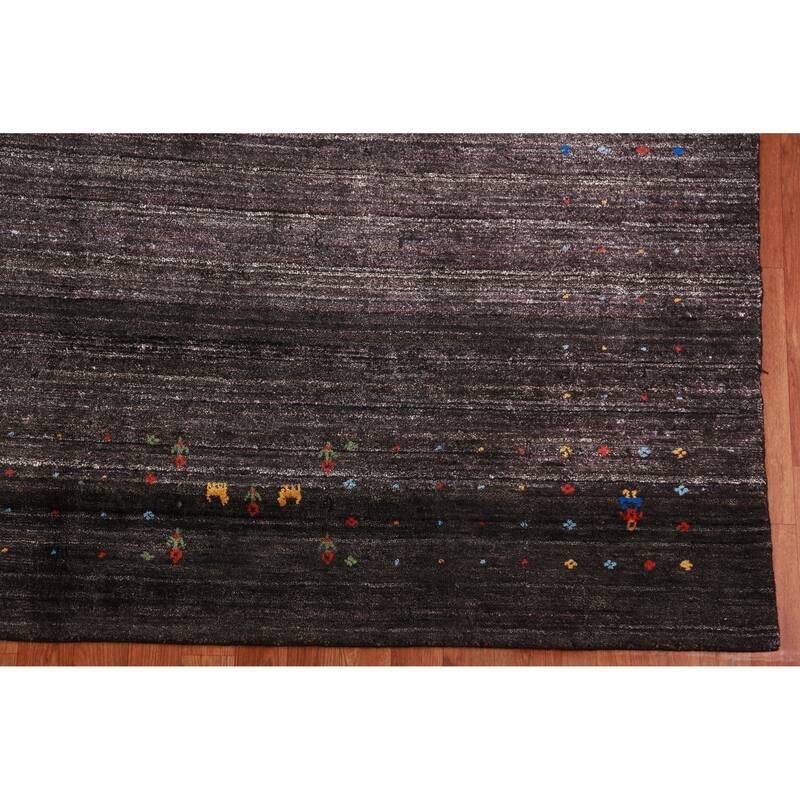 Tribal Gabbeh Indian Area Rug Handmade Black Wool Carpet - 7'10" x 9'4"