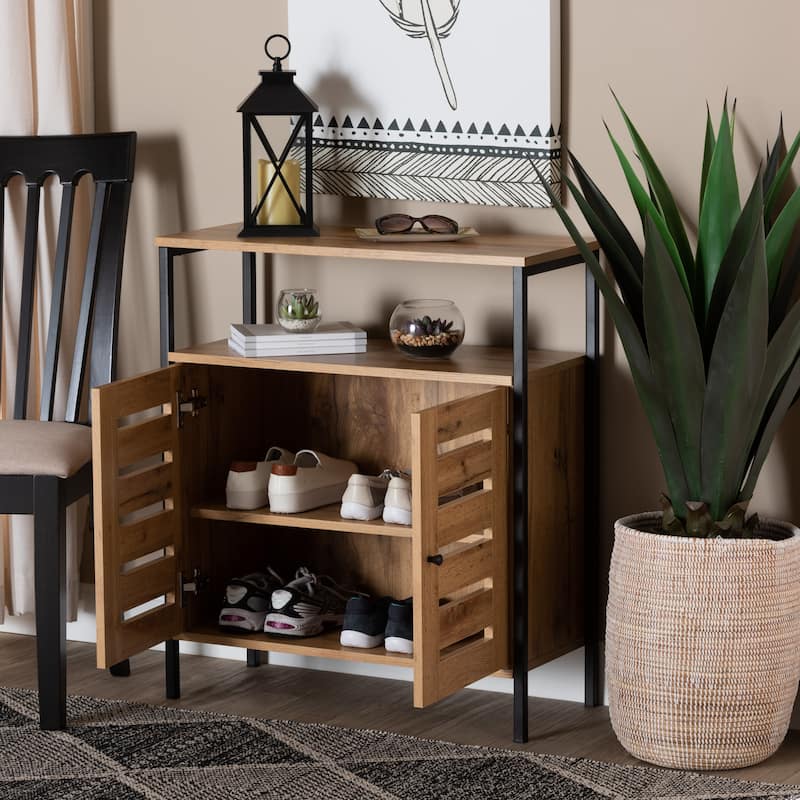 Vander Modern and Contemporary 2-Door Wood Shoe Cabinet-Oak Brown