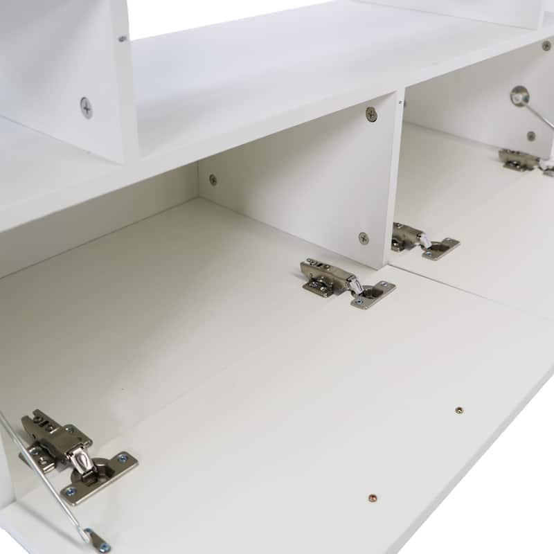 GDF Studio - Modern White Particle Board TV Stand with LED Lights and Toughened Glass Shelf