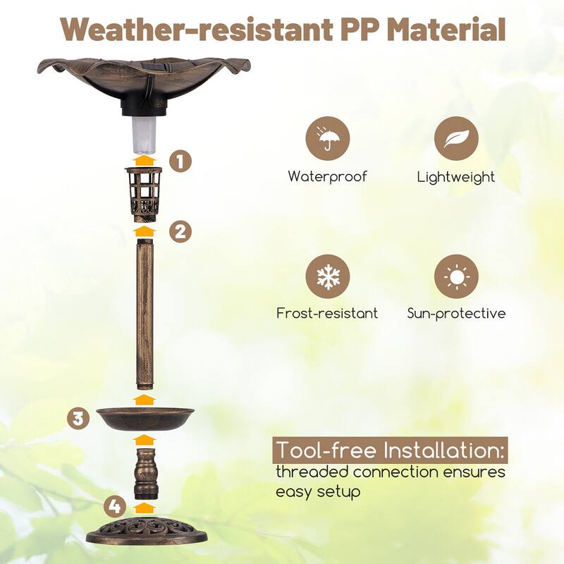 Gymax Solar Bird Bath Standing Pedestal Birdbath & Feeder Combo w/