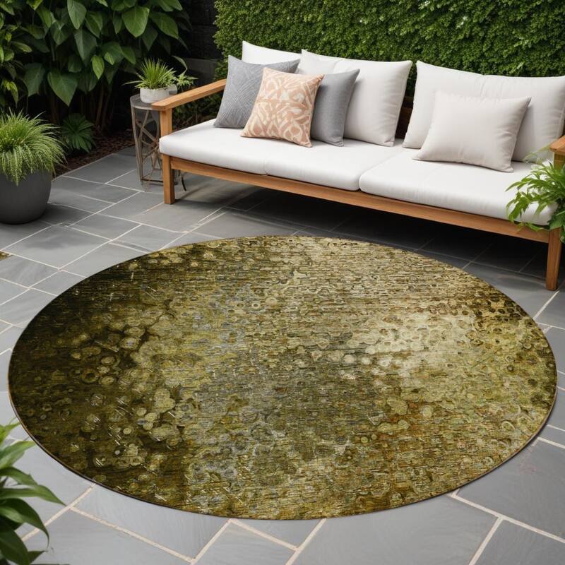 Elra Pure & Simple Weather Resistant Classic Meets Modern Outdoor Rug - 8' Round - Brown
