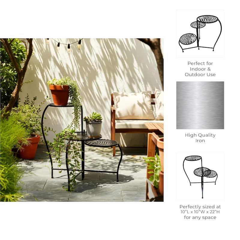 Iron and Metal Leaf Cutout Design 3-Tier Plant Stand - 22" Black - 10" x 10" x 22"
