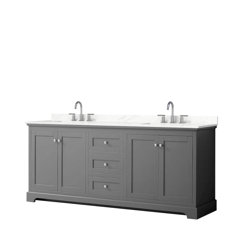 Avery 80-inch Double Vanity, Quartz Top - Dark Gray, Chrome Trim, Giotto Quartz Top