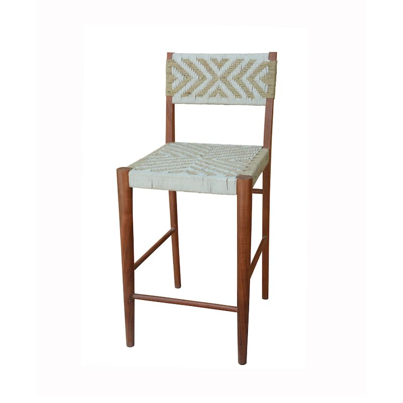 Cero 29 Inch Barstool Chair Set of 2, Wood, Cotton Woven, Brown, Gray