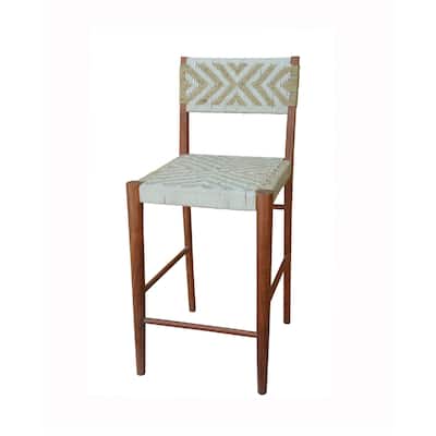 Cero 29 Inch Barstool Chair Set of 2, Wood, Cotton Woven, Brown, Gray