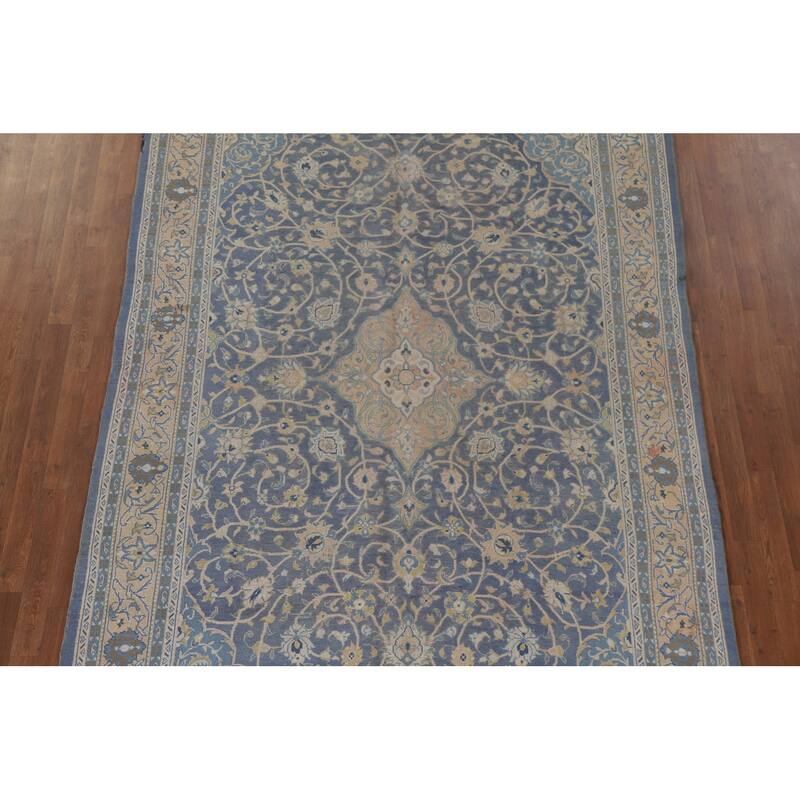 Hand Knotted Oriental 100% Wool Carpet Traditional Floral Navy Blue & Blues Sarouk Area Rug - 10' 4'' X 6' 8''