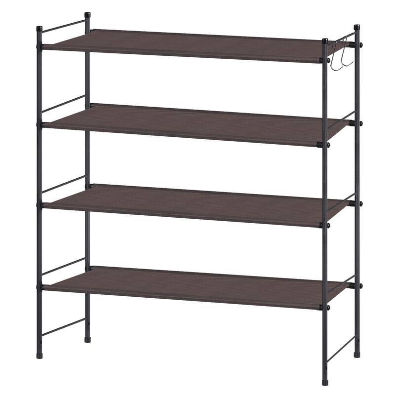Freestanding Sturdy Fabric Shoe Rack Organizer with 2 Metal Hooks, Bronze