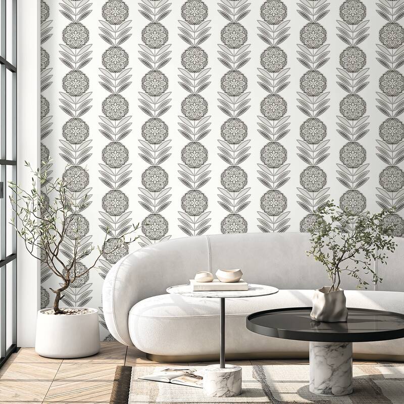 Seabrook Designs Belle Floral Stripe Non-Woven Unpasted Wallpaper